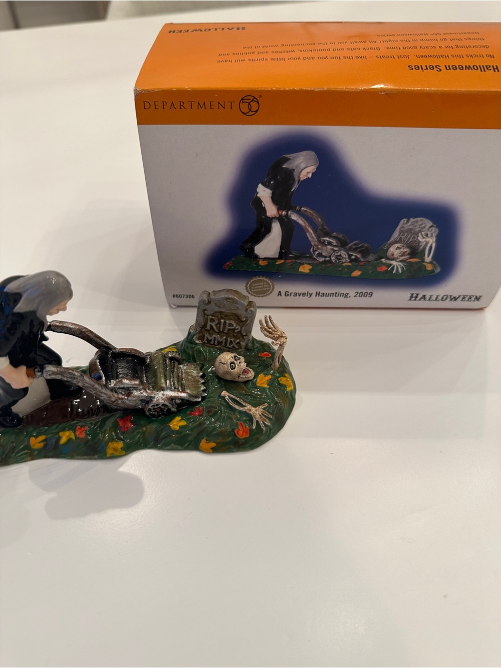 Department 56 Halloween Grim Reaper Grave Scene in Black, Green, Orange